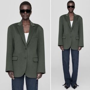 NWT Anine Bing Wool Quinn Blazer Olive Deep Forest Green Size S